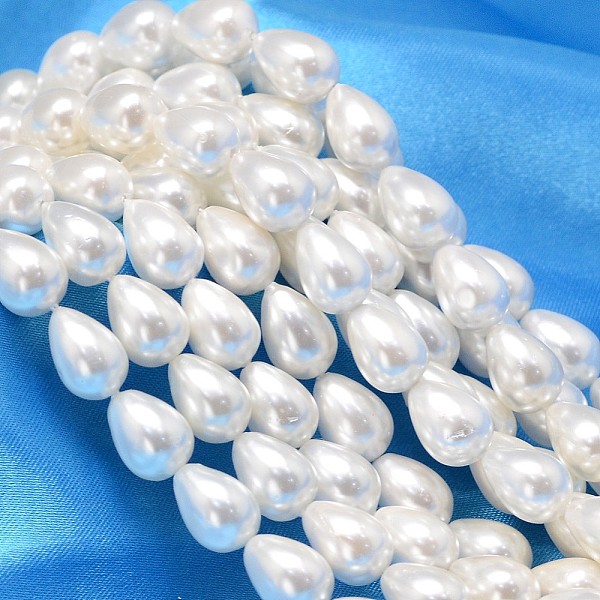 

PandaHall Teardrop Shell Pearl Bead Strands, White, 11x8mm, Hole: 0.8mm, about 35pcs/strand, 15.74 inch Shell Pearl Teardrop White