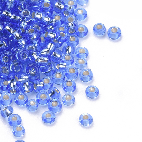

PandaHall Silver Lined Glass Seed Beads, Round, Coral, 1.5~2x1mm, Hole: 0.6mm, about 120000pcs/bag, about 450g/bag Glass Red