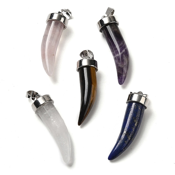 

PandaHall Natural & Synthetic Mixed Gemstone Pendants, Horn Charms, with Rack Plating Platinum Plated Brass Snap on Bails, Mixed Dyed and...