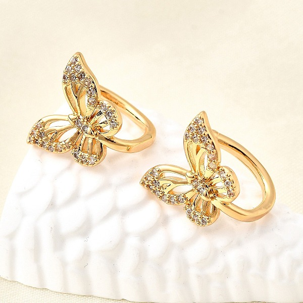 Brass Micro Pave Clear Cubic Zirconia Cuff Earrings