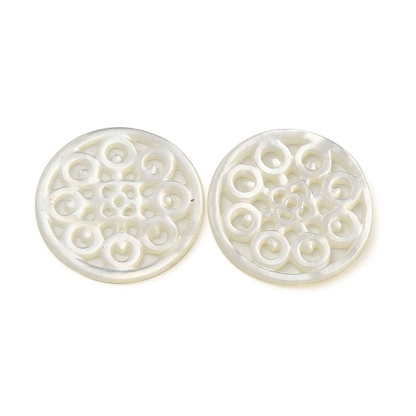 

PandaHall Natural White Shell Hollow Pendants, Flat Round Charms, WhiteSmoke, 20x1.5mm, Hole: 1mm White Shell Flat Round White