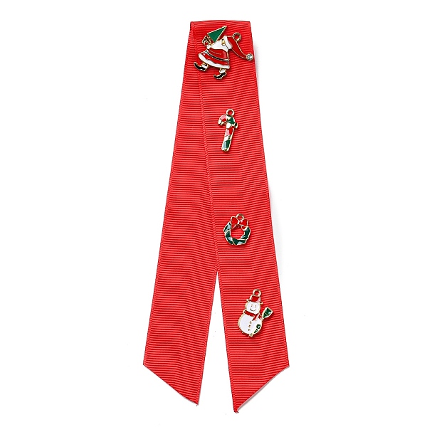 

PandaHall Christmas Polyester Ribbon Safety Pin Brooch, with Alloy Enamel Santa Claus & Candy Cane & Wreath & Snowman, Iron Pin, Red...