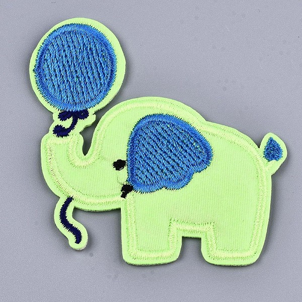 PandaHall Computerized Embroidery Cloth Iron On/Sew On Patches, Costume Accessories, Appliques, Elephant, Green Yellow, 71x70x2mm Cloth...