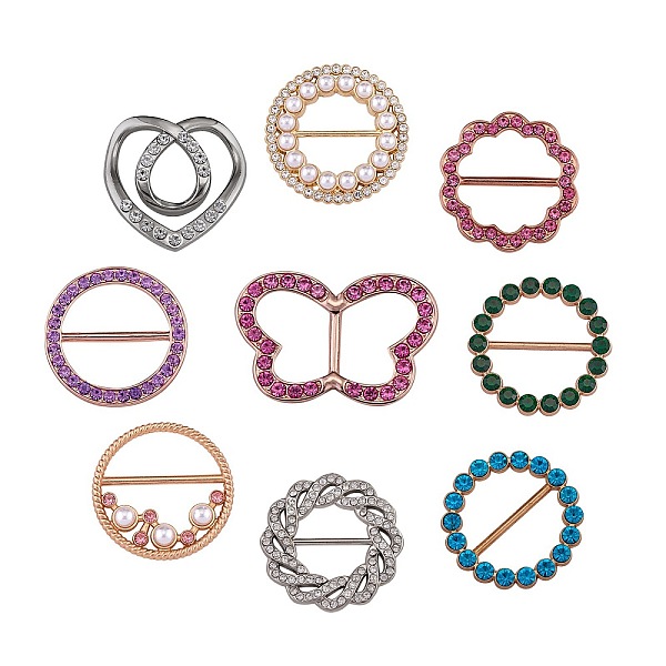 

PandaHall 9Pcs 9 Style Alloy Rhinestone Buckles, with Plastic Pearl, Mis-shaped, Mixed Color, 33~49x38.5~50x3.5~7.5mm, 1pc/style..., Multicolor