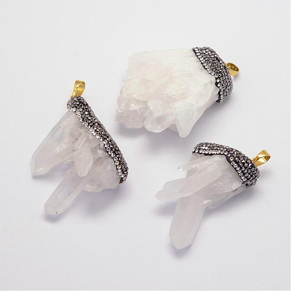 

PandaHall Natural Druzy Quartz Crystal Big Pendants, with Polymer Clay Rhinestones and Brass Findings, Nuugets, Golden, 53~59x23~46x20~39mm..., Multicolor