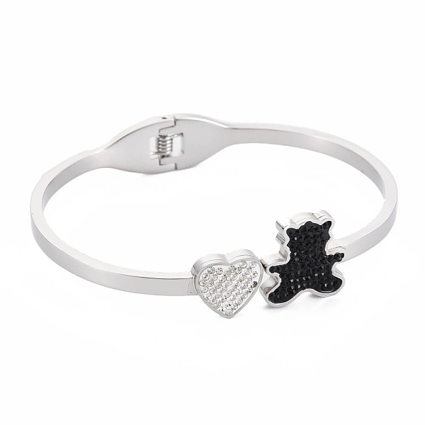 

PandaHall Rhinestone Bear & Heart Bangle, Stainless Steel Hinged Bangle with Polymer Clay for Women, Stainless Steel Color, Inner Diameter...