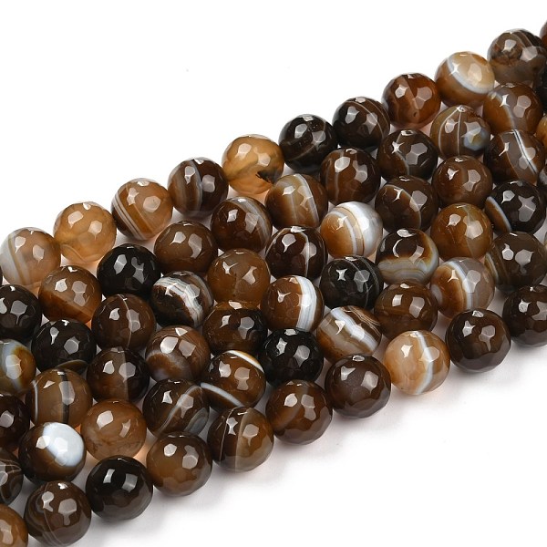 PandaHall Natural Agate Beads Strands, Dyed, Faceted, Round, Coffee, 10mm, Hole: 1mm, about 39pcs/strand, 15.7 inch Natural Agate Round...