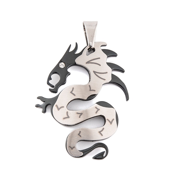 

PandaHall 304 Stainless Steel Pendants, with Rhinestone, Dragon Charm, Black & Stainless Steel Color, 41x32x2.5mm, Hole: 9.5x5.5mm Stainless...