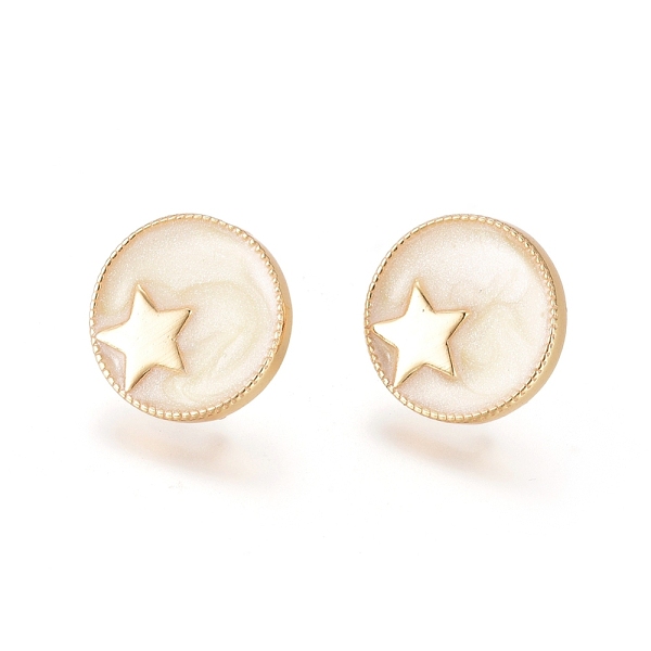 

PandaHall Real 18K Gold Plated Brass Stud Earring Findings, with Loop and Enamel, Flat Round with Star, White, 14mm, Hole: 1mm, Pin: 0.7mm...