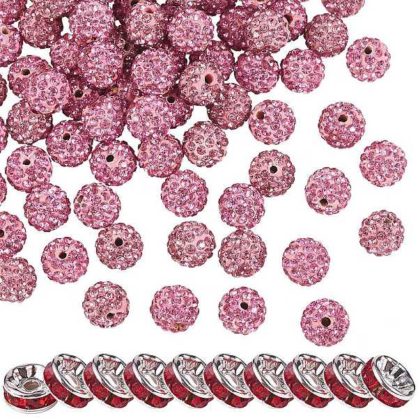 PandaHall 100Pcs Polymer Clay Rhinestone Round Beads, with 10Pcs Brass Rhinestone Spacer Beads, Light Rose, PP13(1.9~2mm), 6 Rows Rhinestone...