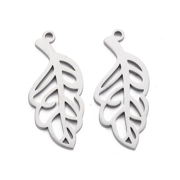 

PandaHall 304 Stainless Steel Pendants, Laser Cut, Leaf, Stainless Steel Color, 28x13x1mm, Hole: 1.6mm 304 Stainless Steel Leaf