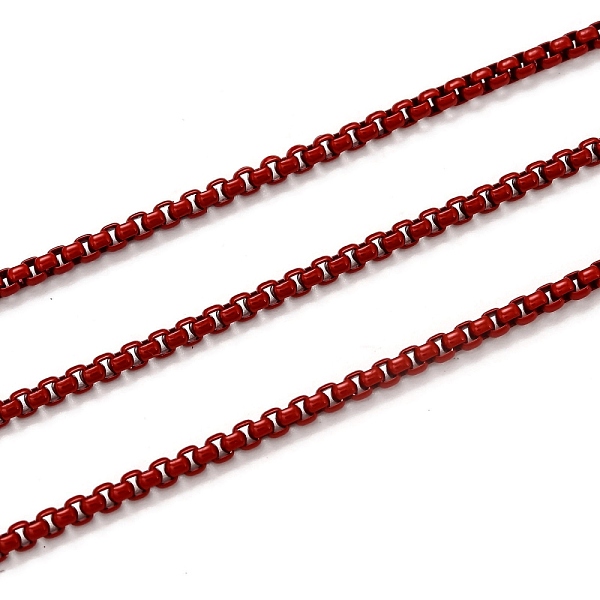 

PandaHall Spray Painted Stainless Steel Box Chains, Venetian Chains, with Spool, Unwelded, Dark Red, 3x2.5x2mm Stainless Steel