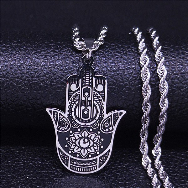 

PandaHall 304 Stainless Steel Enamel Necklaces, Hamsa Hand with Eye, Stainless Steel Color, 24.02 inch(61cm) 304 Stainless Steel Hamsa Hand..., Black