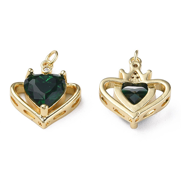 

PandaHall Brass Micro Pave Cubic Zirconia Pendants, with Jump Rings, Nickel Free, Real 18K Gold Plated, Heart, Dark Green, 20x17x7mm, Jump...
