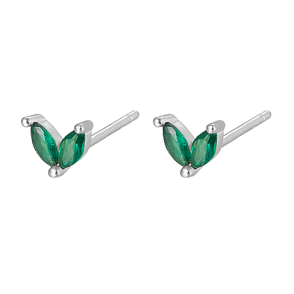 

PandaHall Silver 925 Sterling Silver Micro Pave Cubic Zirconia Stud Earrings, Leaf, Dark Green, 5.5mm Cubic Zirconia Leaf