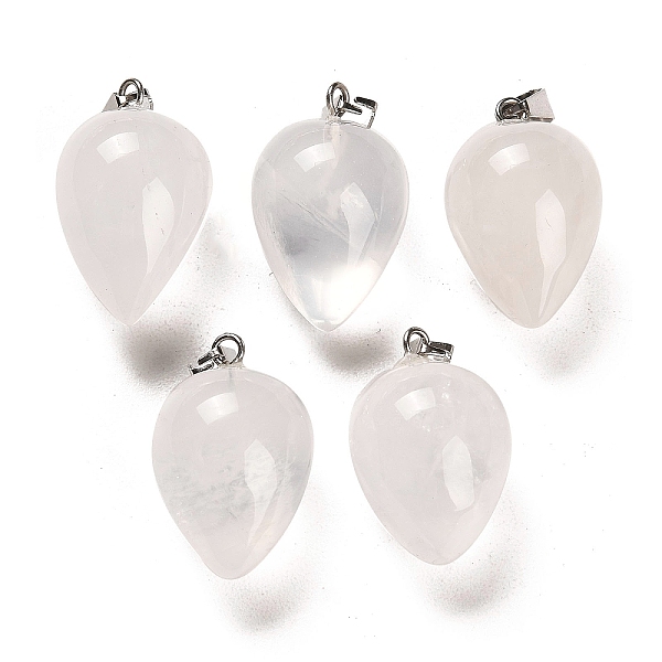 

PandaHall Natural Quartz Crystal Pendants, Rock Crystal Pendants, with Platinum Plated Iron Snap on Bails, Teardrop, 24~25x15~16mm, Hole...