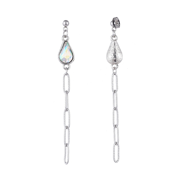 

PandaHall 304 Stainless Steel Dangle Stud Earrings, with Alloy Glass Links, Paperclip Chains and Ear Nuts, Teardrop, Stainless Steel Color...