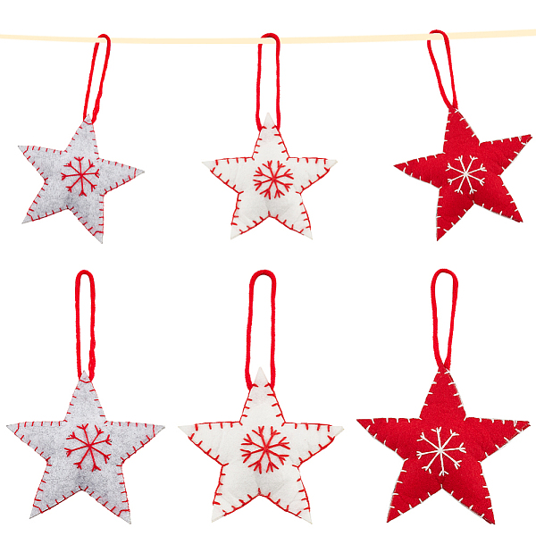 

PandaHall CRASPIRE 6Pcs 3 Colors Star with Snowflake Felt Fabric Pendant Christmas Hanging Ornament Christmas Tree Pendant Pentagram Decor..., Multicolor