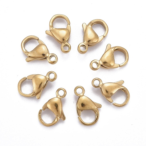

PandaHall Ion Plating(IP) 304 Stainless Steel Lobster Claw Clasps, Parrot Trigger Clasps, Real 18k Gold Plated, 11x7x3mm, Hole: 1.5mm 304...