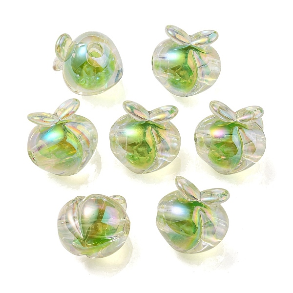 

PandaHall UV Plating Rainbow Iridescent Acrylic Beads, Two Tone Bead in Bead, Peach, Lawn Green, 18x17.5x16mm, Hole: 3.5mm Acrylic Fruit