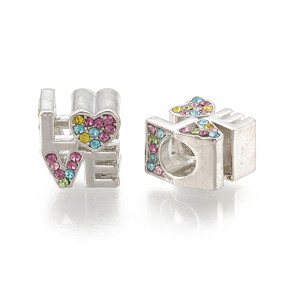 

PandaHall Alloy European Beads, Large Hole Beads, with Rhinestone, Word LOVE, Coloeful, Platinum, 10.5x10x8mm, Hole: 4.5mm Alloy+Rhinestone..., Multicolor