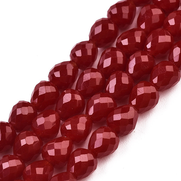 

PandaHall Opaque Solid Color Glass Beads Strands, Faceted, Teardrop, Dark Red, 4.5~5x4x4mm, Hole: 1mm, about 97~101pcs/strand, 16.54~18.5...