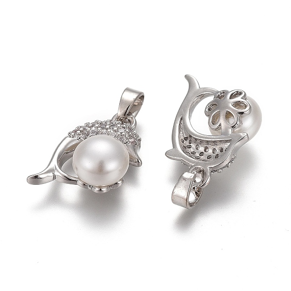 

PandaHall Brass Micro Pave Clear Cubic Zirconia Pendants, with White Acrylic Beads and Snap on Bails, Dolphin Shape, Platinum, 19.5x12x7mm...