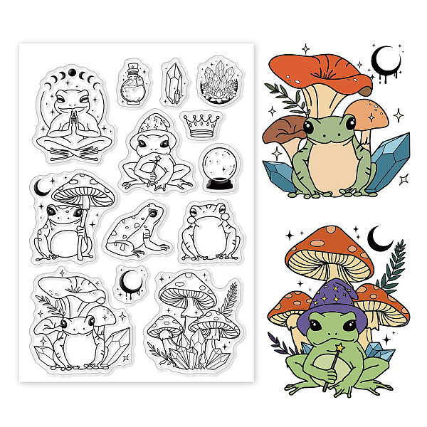 

PandaHall GLOBLELAND Frog Clear Stamps for DIY Scrapbooking Decor Mushroom Moon Divination Ball Crown Transparent Silicone Stamps for Making...