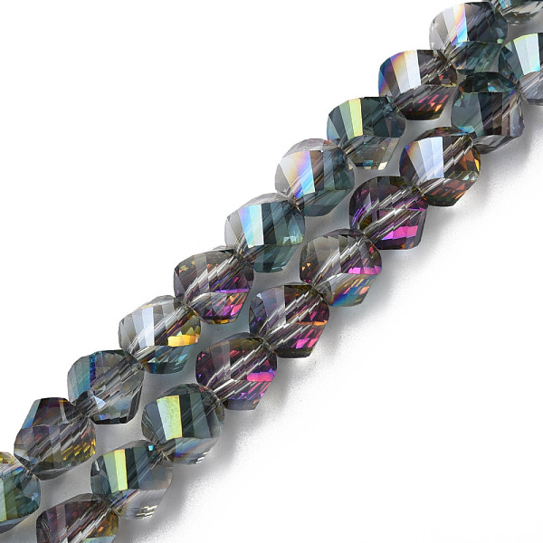 

PandaHall Electroplate Transparent Glass Beads Strands, Half Plated, Faceted, Nuggets, Teal, 8x7mm, Hole: 1.4mm, about 72pcs/strand, 20.08..., Cyan