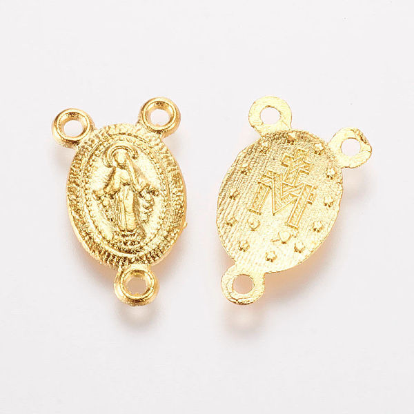 

PandaHall Tibetan Style Alloy Chandelier Component Links, 3 Loop Connectors, Rosary Center Pieces, Oval with Virgin Mary, Golden...