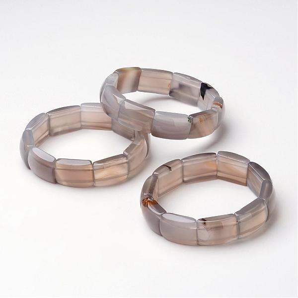 

PandaHall Natural Grey Agate Beaded Stretch Bracelets, Rectangle, 2-1/8 inch~2-3/8 inch(55~60mm) Grey Agate