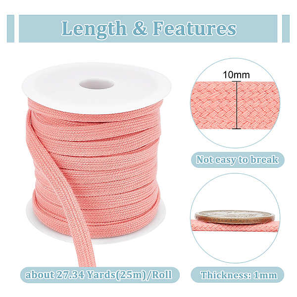 

PandaHall BENECREAT 1 Roll Flat Polycotton Hollow Cord, Shoeslace Making, Clothes Accessories, with 1Pc Plastic Spool, Salmon, 10mm, about..., Red