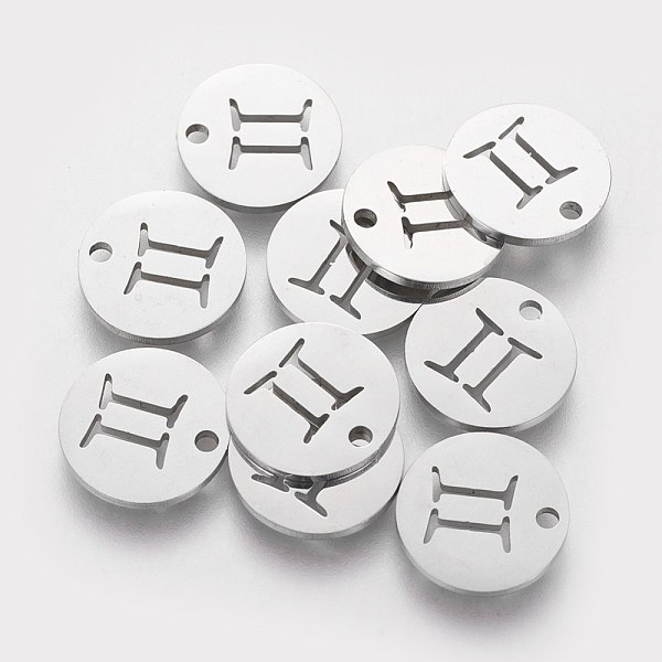 

PandaHall 304 Stainless Steel Charms, Flat Round with Constellation/Zodiac Sign, Gemini, 12x1mm, Hole: 1.5mm 304 Stainless Steel Gemini