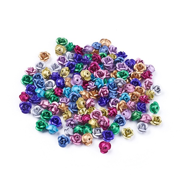 

PandaHall Aluminum Beads, Frosted, Long-Lasting Plated, 3-Petal Flower, Mixed Color, 6x4.5mm, Hole: 0.8mm Aluminum Flower Multicolor