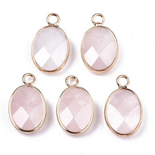 

PandaHall Natural Rose Quartz Pendants, Light Gold Tone Brass Edge, Faceted, Oval, 19x11x4.5mm, Hole: 2mm Rose Quartz Oval