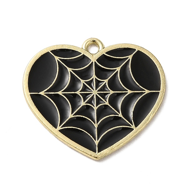 

PandaHall Alloy Enamel Pendants, Golden, Heart with Spider Web Charm, Black, 22x25x1mm, Hole: 2mm Alloy+Enamel Heart Black