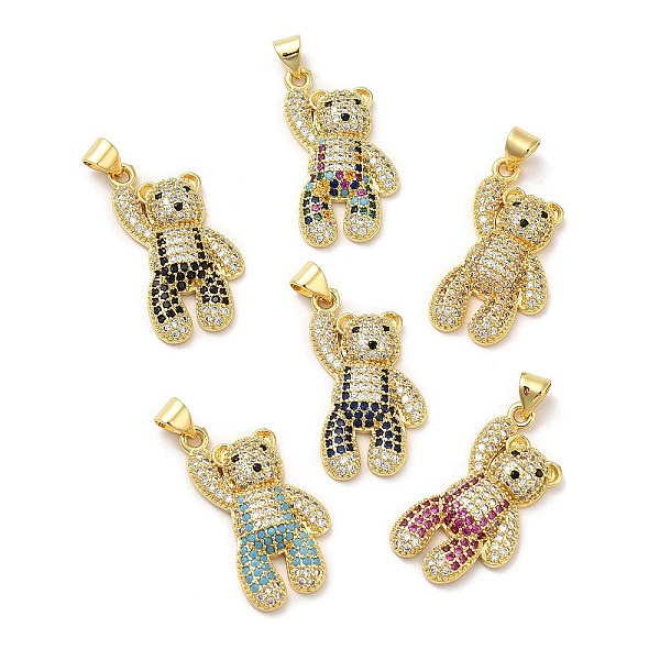 

PandaHall Brass Pendants, with Cubic Zirconia, Lead Free & Cadmium Free, Bear Charms, Real 18K Gold Plated, Mixed Color, 27.5x16x4.5mm, Hole..., Multicolor