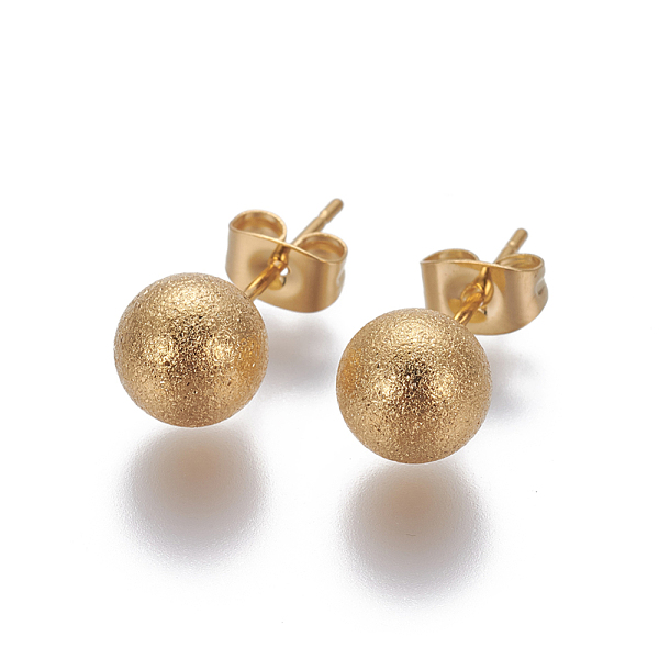 

PandaHall 304 Stainless Steel Ear Studs, Hypoallergenic Earrings, Textured, with Ear Nuts, Round, Golden, 20x8mm, Pin: 0.7mm 304 Stainless...