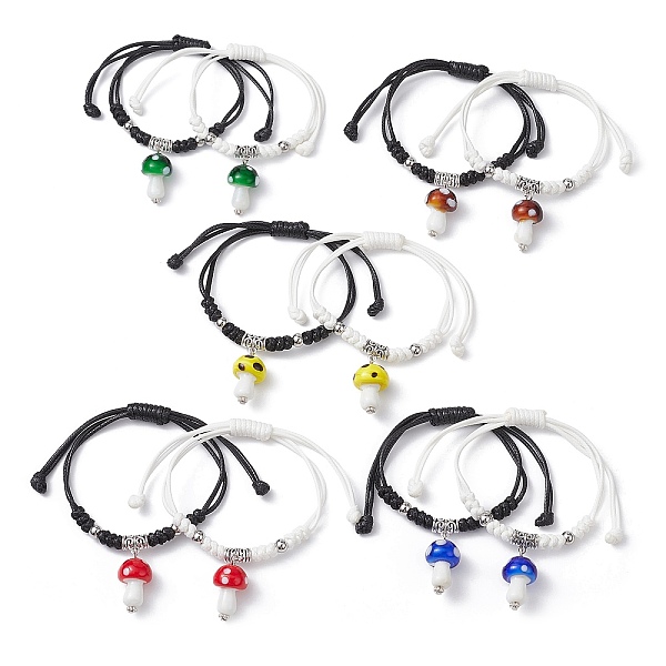 

PandaHall 2Pcs 2 Color Mushroom Lampwork Charm Bracelets Set, Polyester Cord Braided Adjustable Bracelets, Mixed Color, Inner Diameter..., Multicolor
