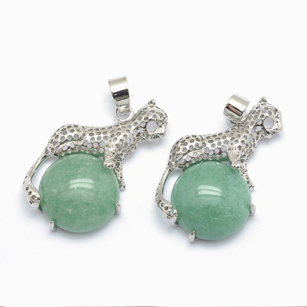 

PandaHall Natural Green Aventurine Pendants, with Alloy Findings, Leopard, Platinum, 33.5x20x7mm, Hole: 4x6mm Green Aventurine Leopard