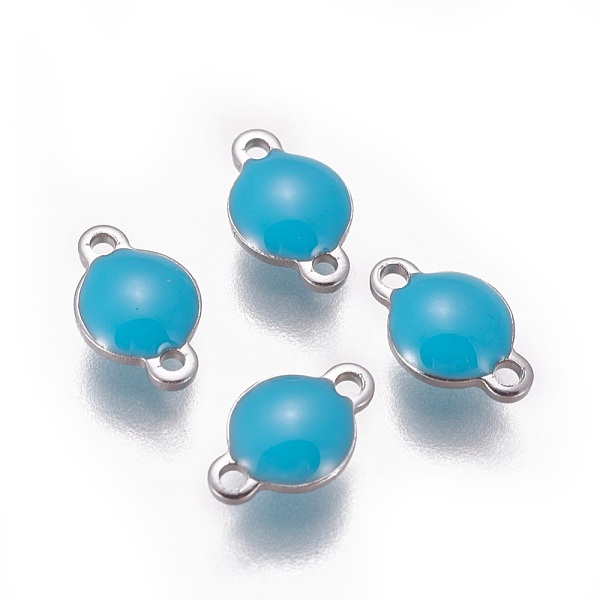 

PandaHall 304 Stainless Steel Enamel Links connectors, Enamelled Sequins, Flat Round, Stainless Steel Color, Deep Sky Blue, 9.5x6x3.5mm...