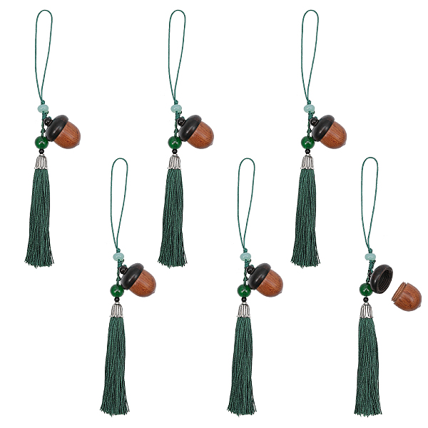 

PandaHall Sandalwood Acorn Pendants Decorations, Tassel for Keychain Backpack Mobile Phone Ornaments, Green, 180mm Wood Acorn Green