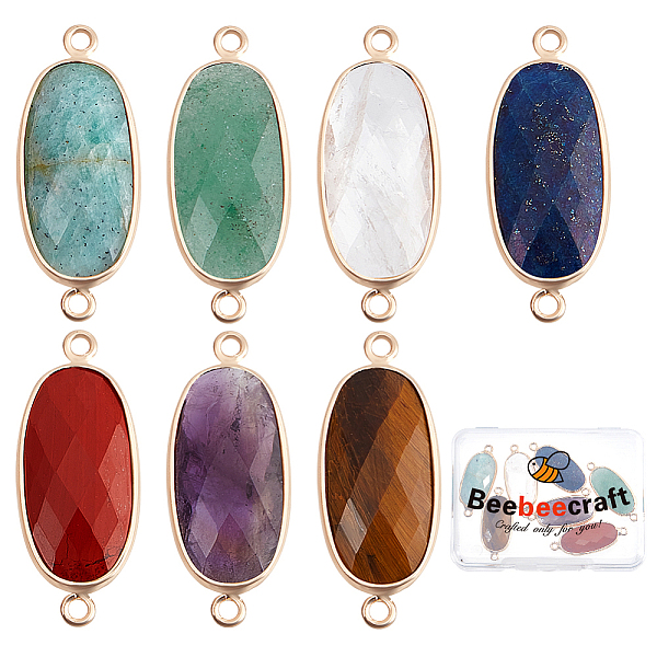 

PandaHall Beebeecraft 7Pcs 7 Styles Natural Mixed Gemstone Connector Charms, Faceted Oval Links with Light Gold Plated Edge Brass Loops...