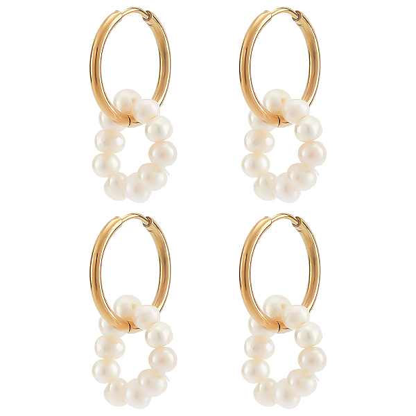 

PandaHall 2 Pairs Natural Pearl Hoop Earrings, Gold Huggie Hoop Earrings Cultured Baroque Pearl Dangle Earrings Real Pearl Hoop Earrings..., White