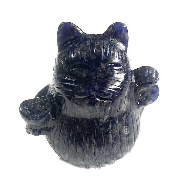 

PandaHall Natural Sodalite Carved Healing Lucky Cat Figurines, Reiki Energy Stone Display Decorations, 60x50x60mm Sodalite Cat Shape