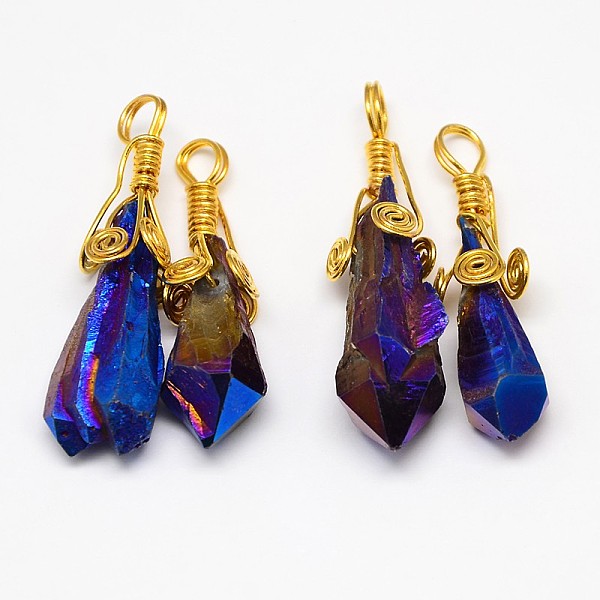 

PandaHall Electroplate Golden Wire Wrapped Gemstone Natural Crystal Pendants, Nuggets, Indigo, 34~51x10~16x5~10mm, Hole: 4~5mm Quartz..., Purple