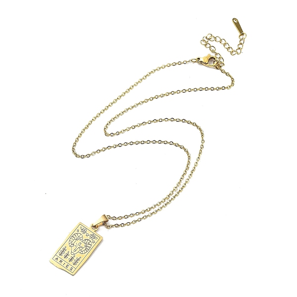 

PandaHall Rectangle with Twelve Constellations Pendant Necklaces, 304 Stainless Steel Cable Chains Necklaces, Golden, Aries, 15.98 inch...