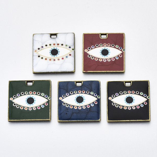 

PandaHall Printed Alloy Pendants, with Enamel, Cadmium Free & Lead Free, Square with Evil Eye, Antique Bronze, Mixed Color, 25x25x3mm, Hole..., Multicolor