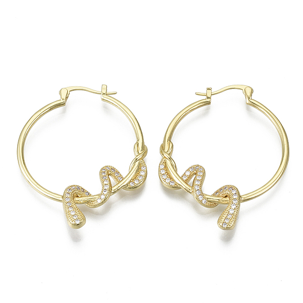 

PandaHall Brass Micro Pave Cubic Zirconia Hoop Earrings, Nickel Free, Snake, Real 16K Gold Plated, Clear, 45.5x37x4mm, Pin: 1mm Brass Snake...