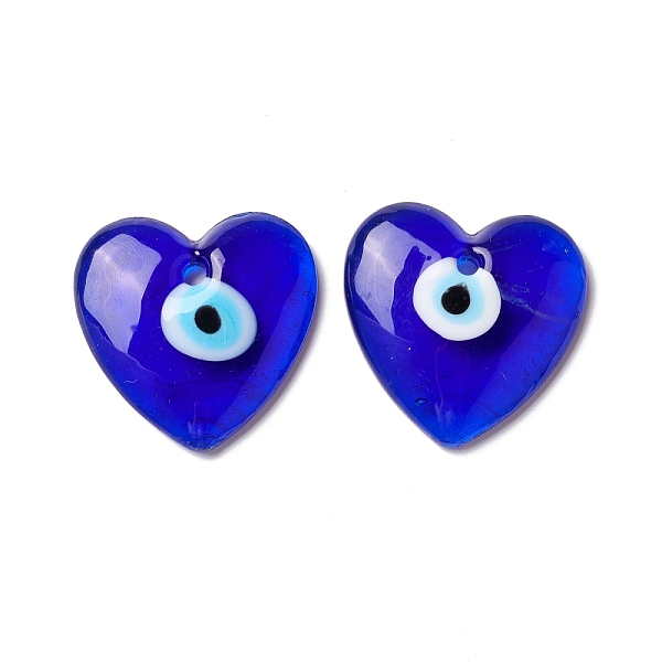 

PandaHall Handmade Evil Eye Lampwork Pendants, Heart, Blue, 36x35x7.5mm, Hole: 3.5mm Lampwork Heart Blue